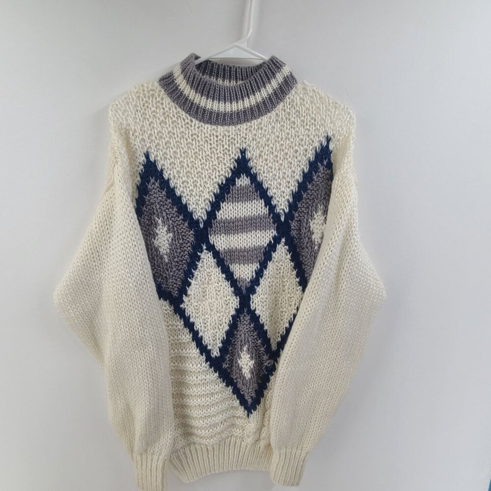 VTG FORUM Hand knitted sweater Cream Gray Mens Size Medium